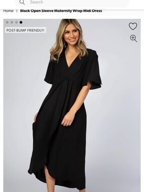 Pinkblush Maternity Black Wrap Midi Dress with Flutter Sleeves